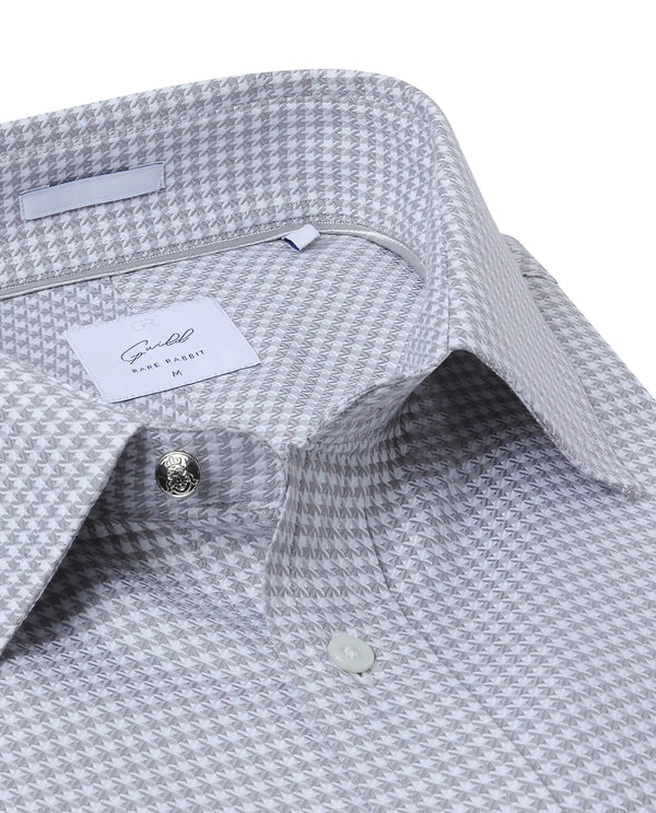 Rare Rabbit Men Tucky Grey Cotton Blend Fabric Full Sleeve Regular Fit Houndstooth Print Cufflinked Premium Business Shirt