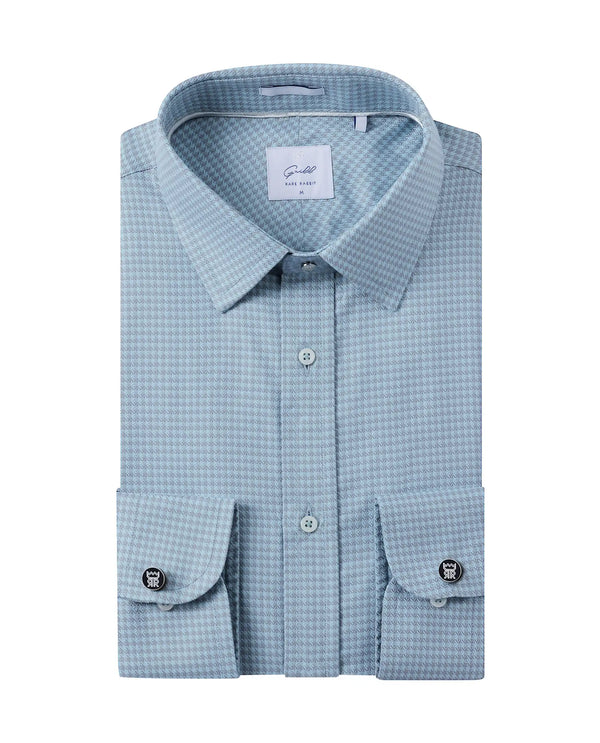 Rare Rabbit Men Tucky Light Blue Cotton Blend Fabric Full Sleeve Regular Fit Houndstooth Print Cufflinked Premium Business Shirt