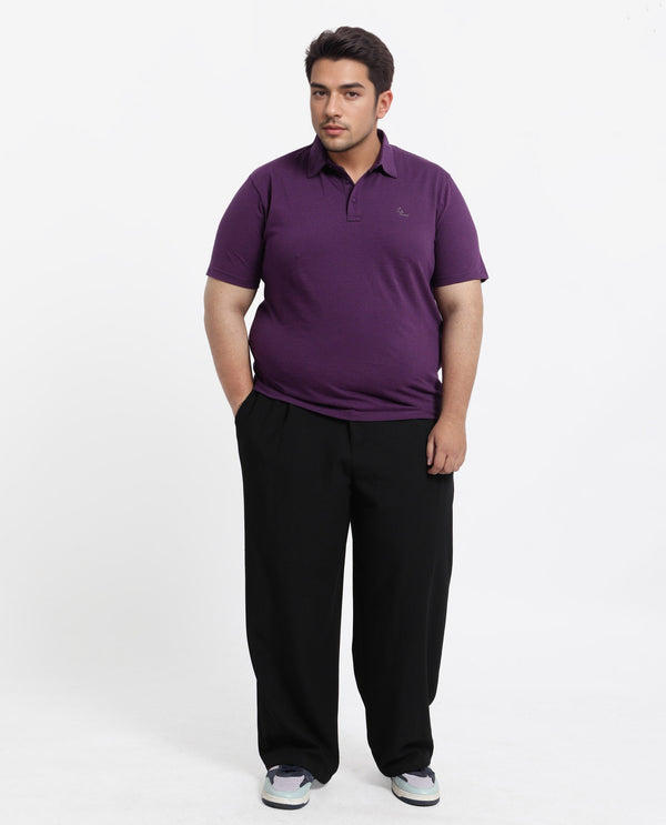 Rare Rabbit Men's Tunas Dark Purple Cotton Polyester Fabric Collared Neck Half Sleeves Striped Polo T-Shirt Plus Size
