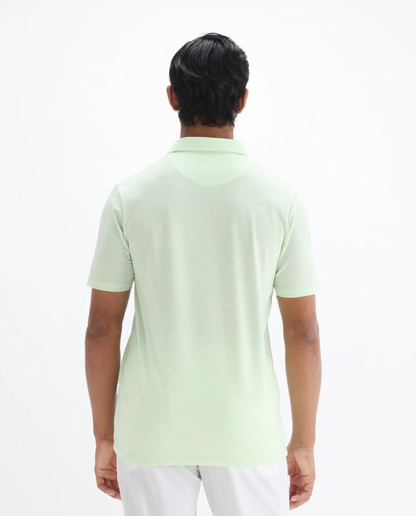 Rare Rabbit Men's Tunas Light Green Cotton Polyester Fabric Collared Neck Half Sleeves Striped Polo T-Shirt