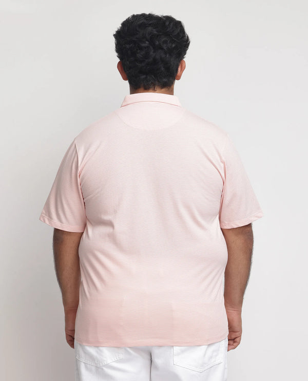 Rare Rabbit Men's Tunas Light Pink Cotton Polyester Fabric Collared Neck Half Sleeves Striped Polo T-Shirt Plus Size