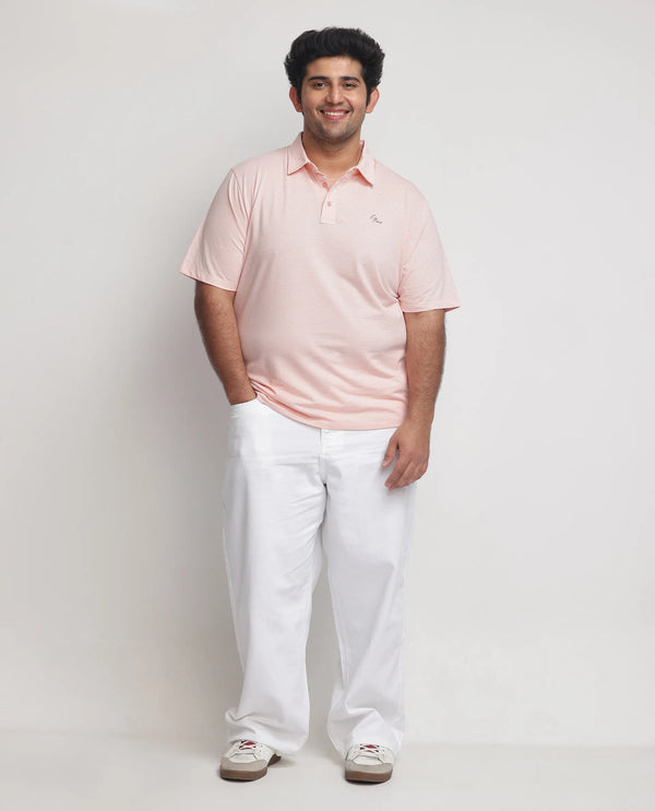 Rare Rabbit Men's Tunas Light Pink Cotton Polyester Fabric Collared Neck Half Sleeves Striped Polo T-Shirt Plus Size