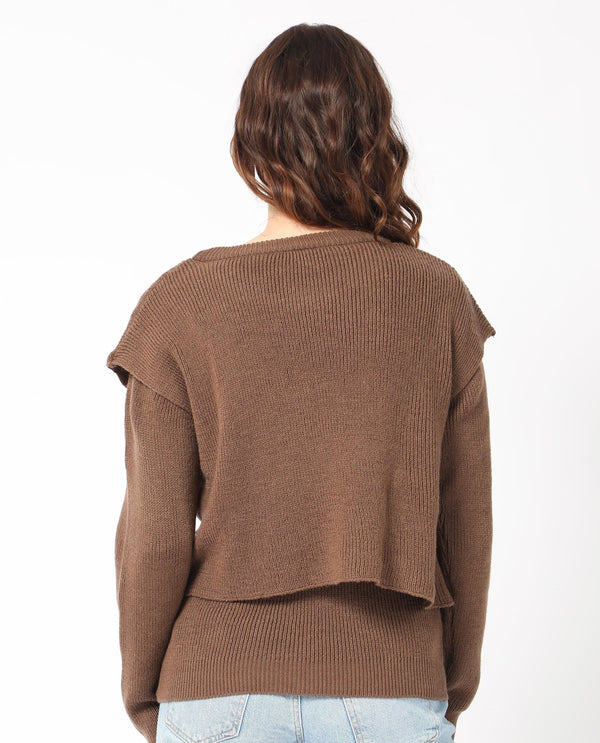 Rareism Women Tupfel Brown Acrylic Fabric Full Sleeves Round Neck Regular Fit Plain Sweater