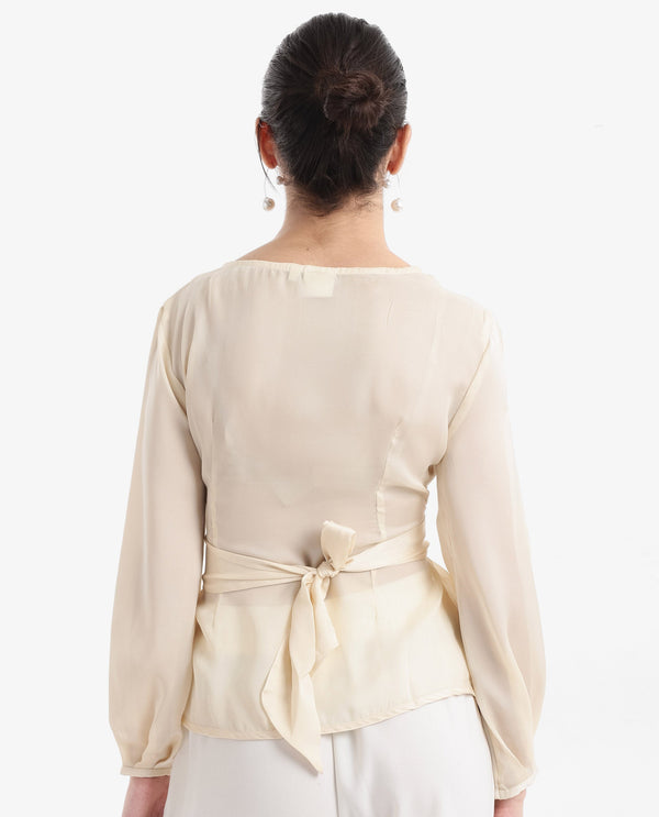 Rareism Women Turin Beige Mandarin Collar Button Closure Plain Top