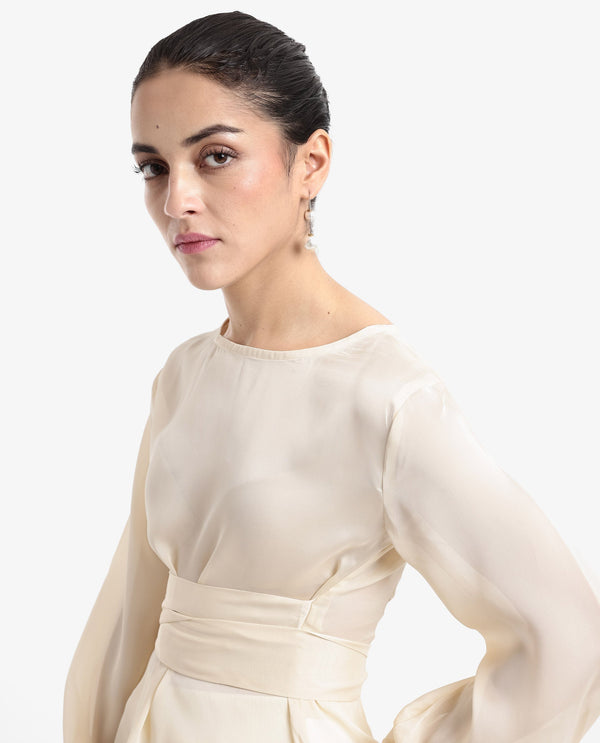 Rareism Women Turin Beige Mandarin Collar Button Closure Plain Top