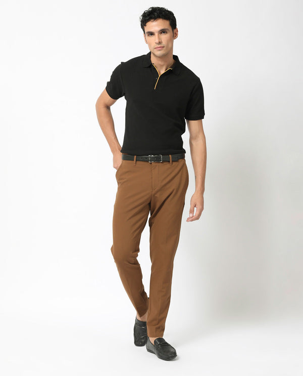Rare Rabbit Men's Turino Black Cotton Fabric Collared Neck Half Sleeves Textured Polo T-Shirt