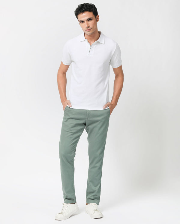 Rare Rabbit Men's Turino White Cotton Fabric Collared Neck Half Sleeves Textured Polo T-Shirt