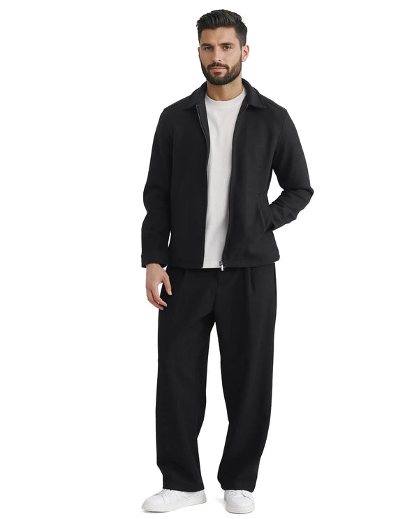 Rare Rabbit Men Tweeder-2 Black Poly Rayon Fabric Full Sleeve Collared Neck Zipper Closure Relaxed Fit Plain Jacket