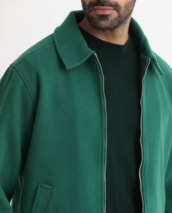 Rare Rabbit Men's Tweeder Green Textured Broad Collar Jacket