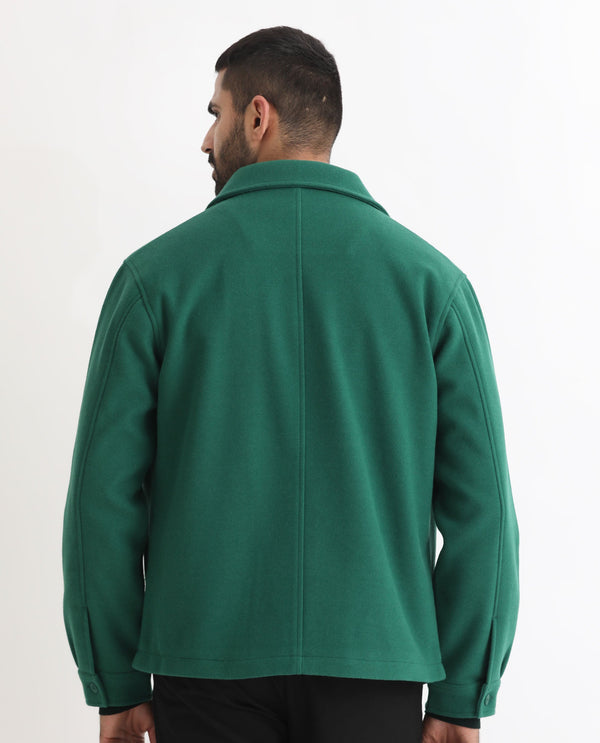 Rare Rabbit Men's Tweeder Green Textured Broad Collar Jacket