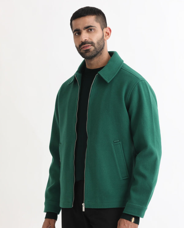 Rare Rabbit Men's Tweeder Green Textured Broad Collar Jacket