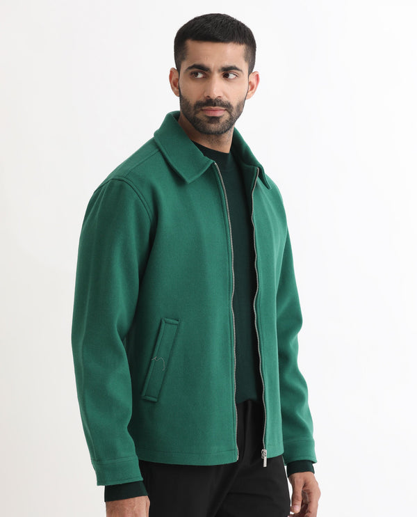 Rare Rabbit Men's Tweeder Green Textured Broad Collar Jacket