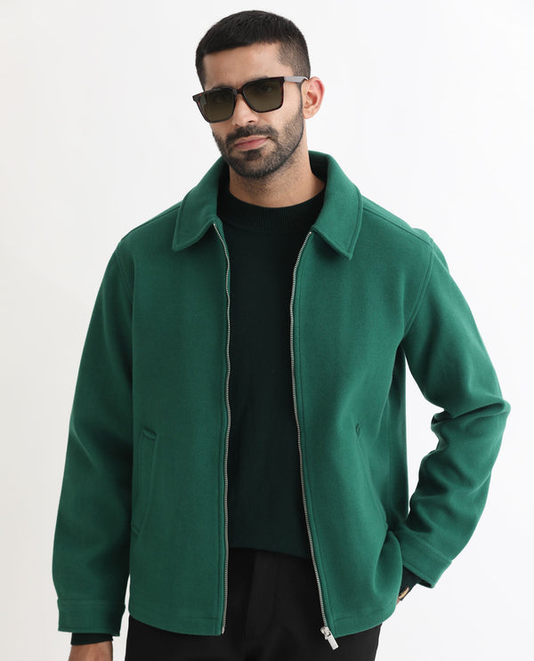 Rare Rabbit Men's Tweeder Green Textured Broad Collar Jacket