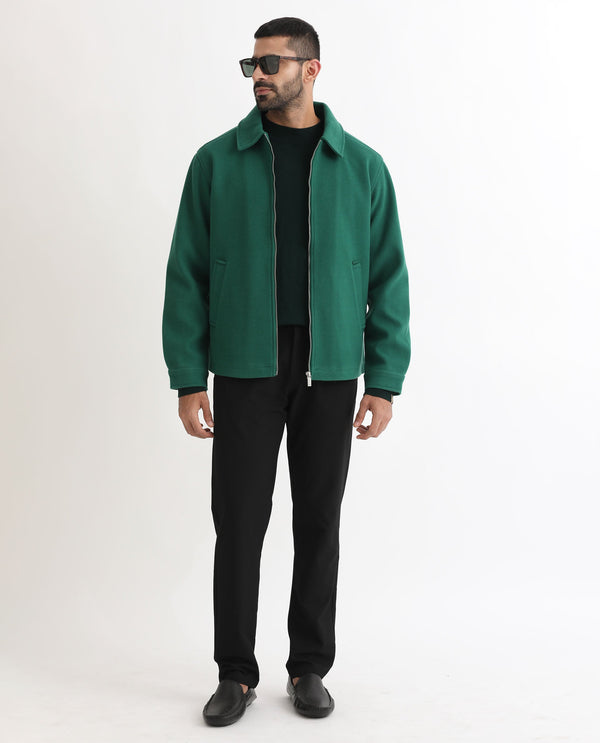 Rare Rabbit Men's Tweeder Green Textured Broad Collar Jacket