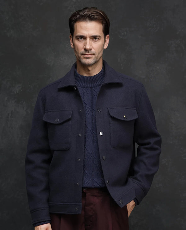 Rare Rabbit Men Tweedo-2 Dark Navy Polyester Fabric Full Sleeve Collared Neck Zipper Closure Relaxed Fit Plain Jacket
