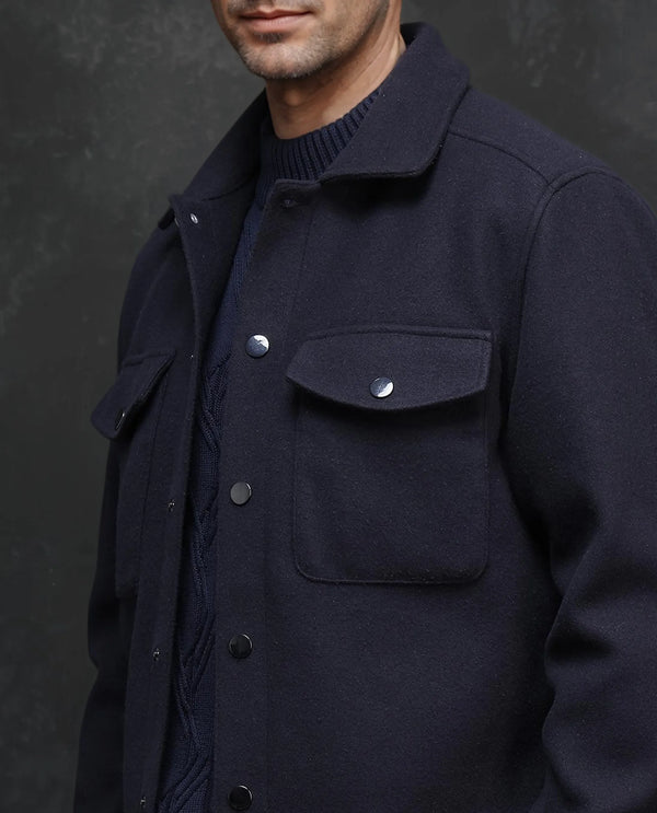 Rare Rabbit Men Tweedo-2 Dark Navy Polyester Fabric Full Sleeve Collared Neck Zipper Closure Relaxed Fit Plain Jacket