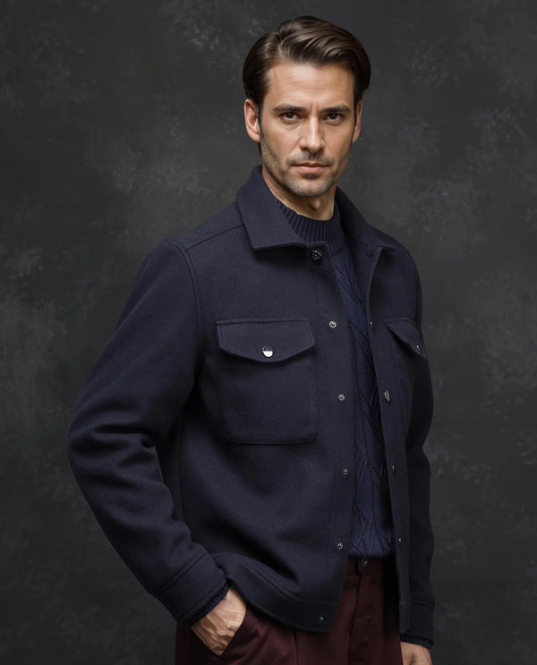 Rare Rabbit Men Tweedo-2 Dark Navy Polyester Fabric Full Sleeve Collared Neck Zipper Closure Relaxed Fit Plain Jacket