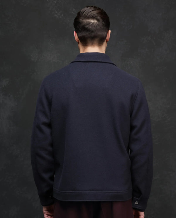 Rare Rabbit Men Tweedo-2 Dark Navy Polyester Fabric Full Sleeve Collared Neck Zipper Closure Relaxed Fit Plain Jacket