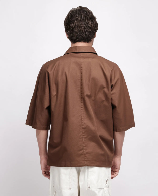 Rare Rabbit Men's Twillt Brown Cotton Fabric Full Sleeve Collared Neck Button Closure Plain Shirt