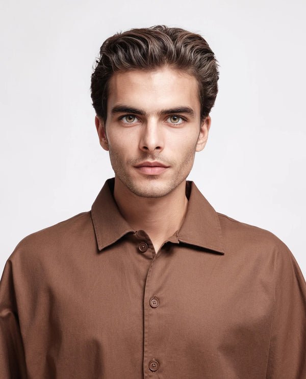 Rare Rabbit Men's Twillt Brown Cotton Fabric Full Sleeve Collared Neck Button Closure Plain Shirt