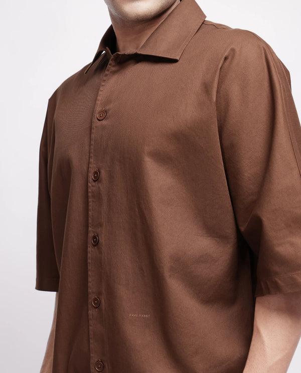 Rare Rabbit Men's Twillt Brown Cotton Fabric Full Sleeve Collared Neck Button Closure Plain Shirt