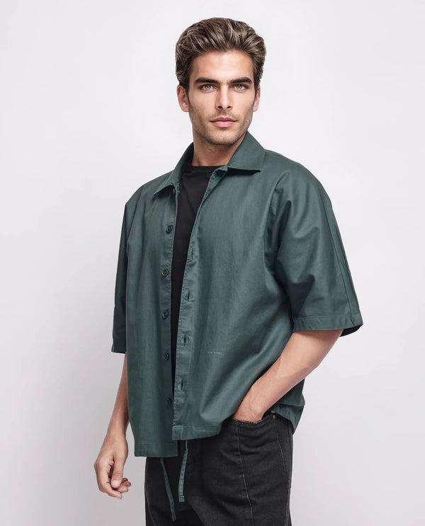 Rare Rabbit Men's Twillt Dark Green Cotton Fabric Full Sleeve Collared Neck Button Closure Plain Shirt