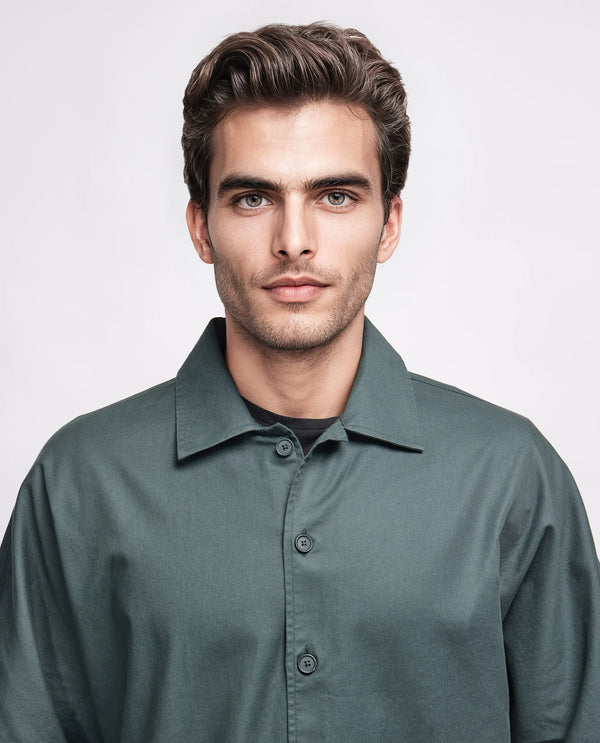 Rare Rabbit Men's Twillt Dark Green Cotton Fabric Full Sleeve Collared Neck Button Closure Plain Shirt
