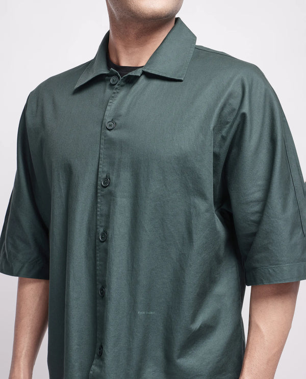 Rare Rabbit Men's Twillt Dark Green Cotton Fabric Full Sleeve Collared Neck Button Closure Plain Shirt