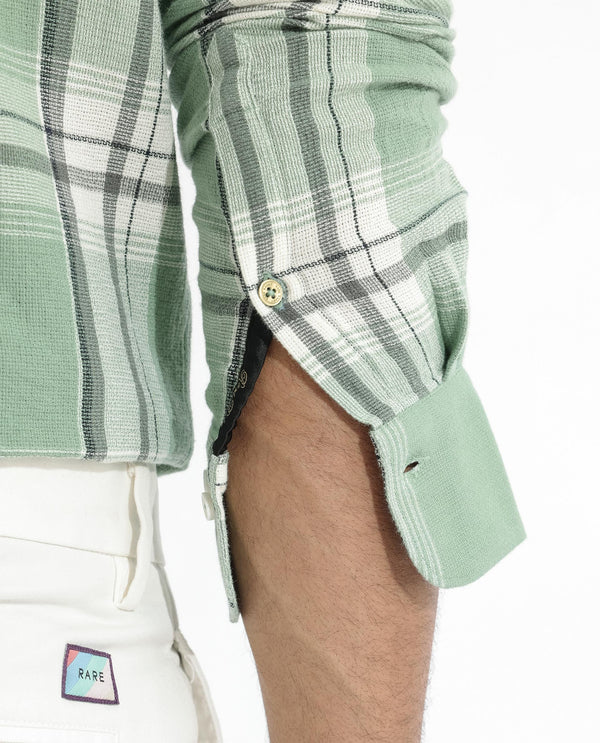 Rare Rabbit Men's Taverna Green Full Sleeves Checks Shirt