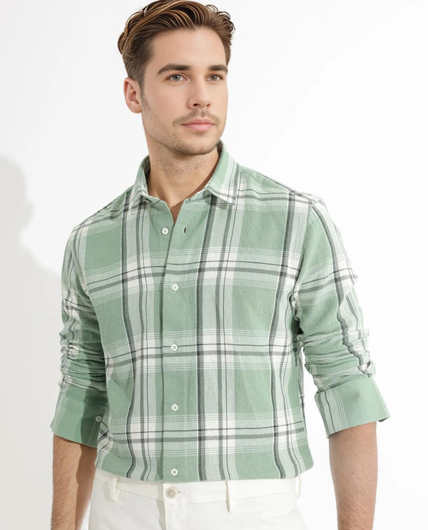 Rare Rabbit Men's Taverna Green Full Sleeves Checks Shirt