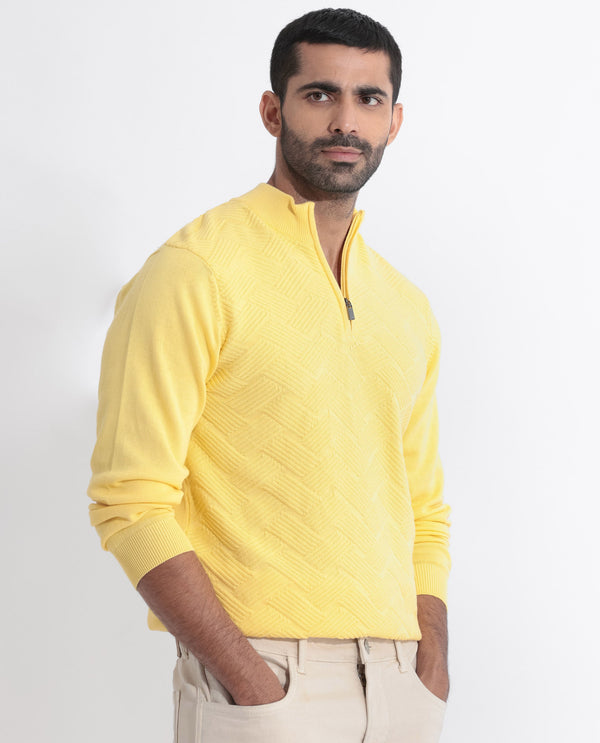 Rare Rabbit Mens Troyo Yellow Sweater Full Sleeve High Neck Solid
