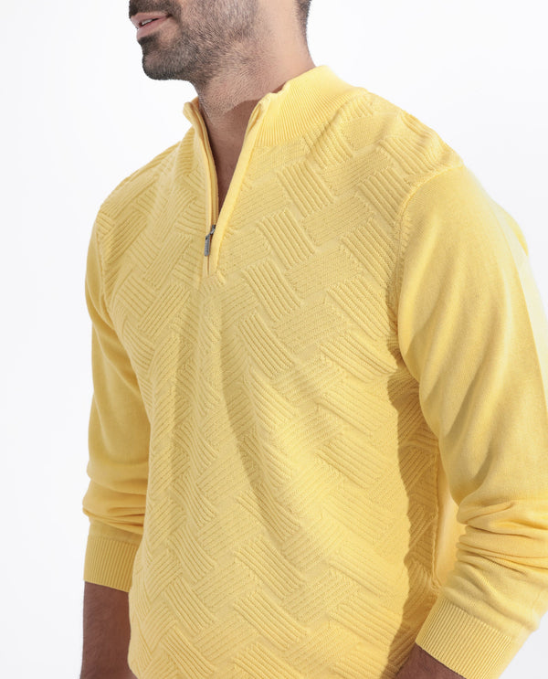 Rare Rabbit Mens Troyo Yellow Sweater Full Sleeve High Neck Solid