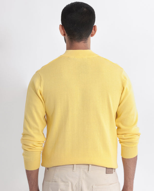 Rare Rabbit Mens Troyo Yellow Sweater Full Sleeve High Neck Solid