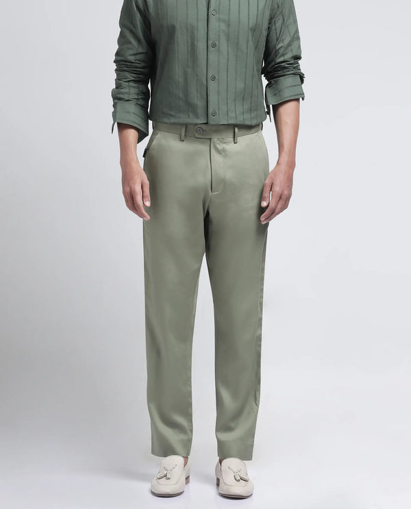 Rare Rabbit Men Ugo Dusky Green Cotton Elastane Fabric Regular Fit Plain Trouser