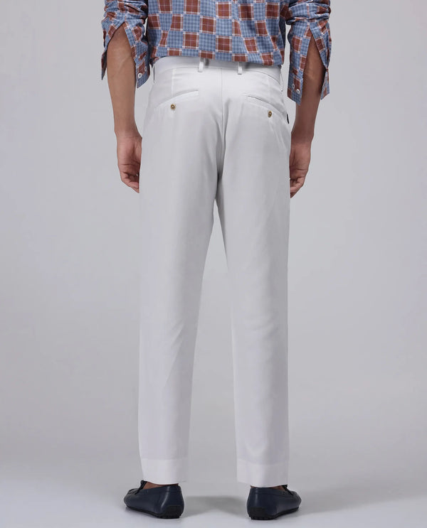 Rare Rabbit Men Ugo White Cotton Elastane Fabric Regular Fit Plain Trouser