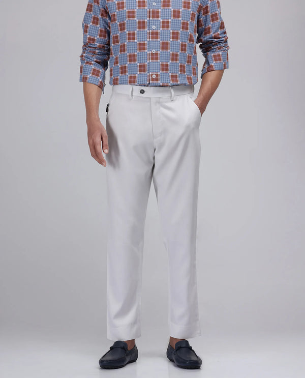 Rare Rabbit Men Ugo White Cotton Elastane Fabric Regular Fit Plain Trouser