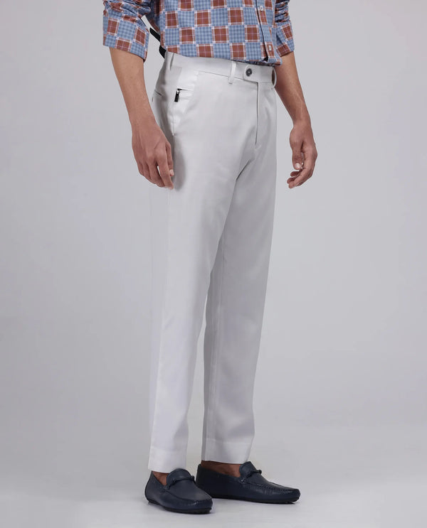 Rare Rabbit Men Ugo White Cotton Elastane Fabric Regular Fit Plain Trouser