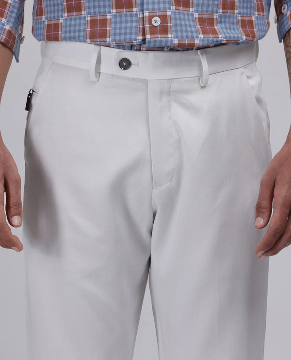 Rare Rabbit Men Ugo White Cotton Elastane Fabric Regular Fit Plain Trouser
