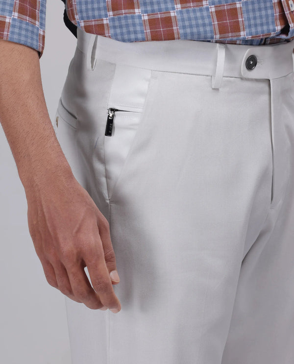 Rare Rabbit Men Ugo White Cotton Elastane Fabric Regular Fit Plain Trouser