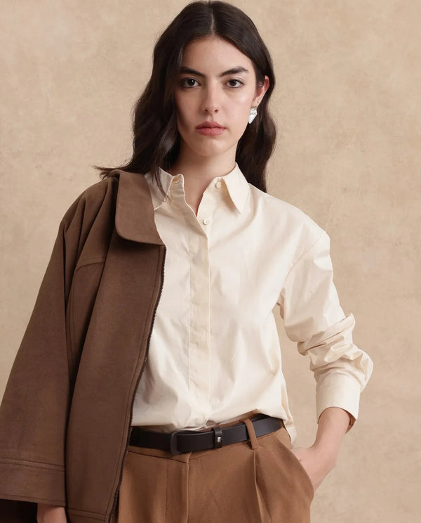 Rareism Women Uiko Beige Plain Shirt