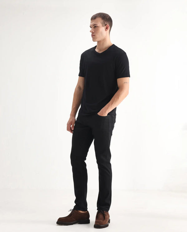 Rare Rabbit Men Umo Black Cotton Polyester Fabric Slim Fit Plain Denim Pant