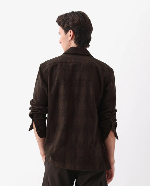 Rare Rabbit Men's Una Brown Cotton Fabric Short Sleeve Collared Neck Button Closure Checked Shirt
