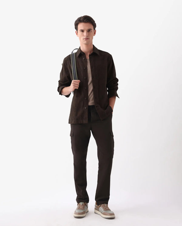 Rare Rabbit Men's Una Brown Cotton Fabric Short Sleeve Collared Neck Button Closure Checked Shirt