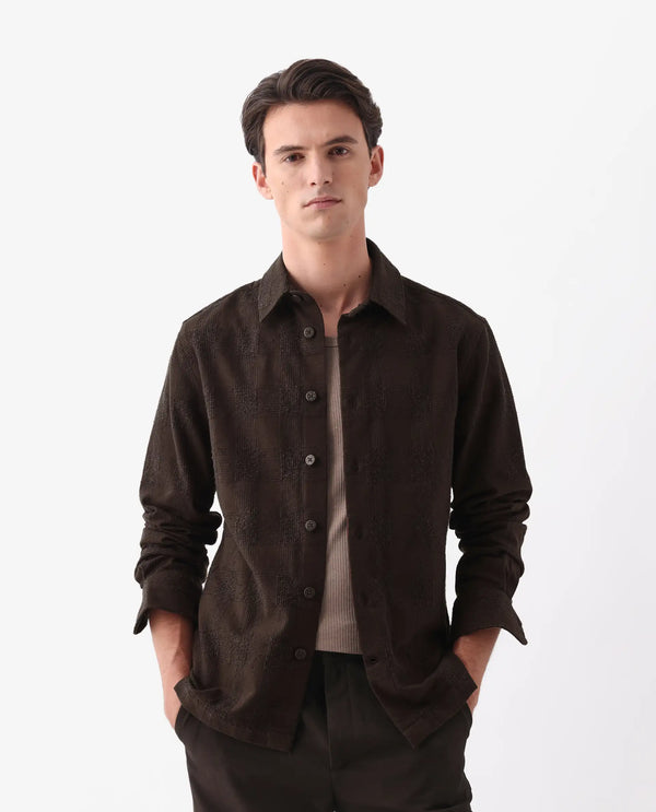 Rare Rabbit Men's Una Brown Cotton Fabric Short Sleeve Collared Neck Button Closure Checked Shirt