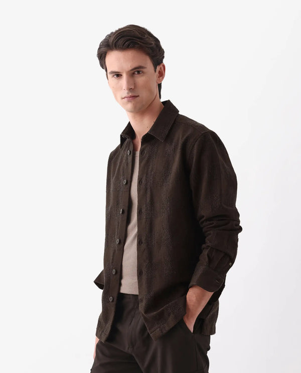 Rare Rabbit Men's Una Brown Cotton Fabric Short Sleeve Collared Neck Button Closure Checked Shirt