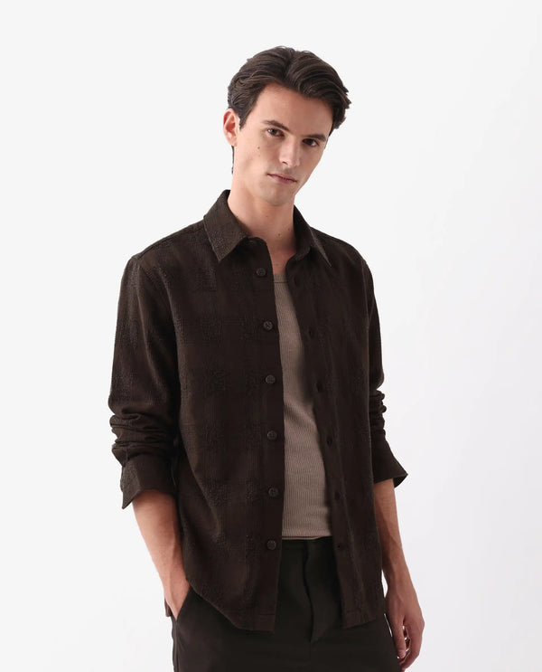 Rare Rabbit Men's Una Brown Cotton Fabric Short Sleeve Collared Neck Button Closure Checked Shirt