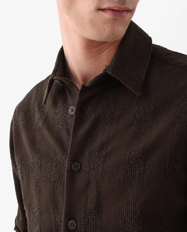 Rare Rabbit Men's Una Brown Cotton Fabric Short Sleeve Collared Neck Button Closure Checked Shirt