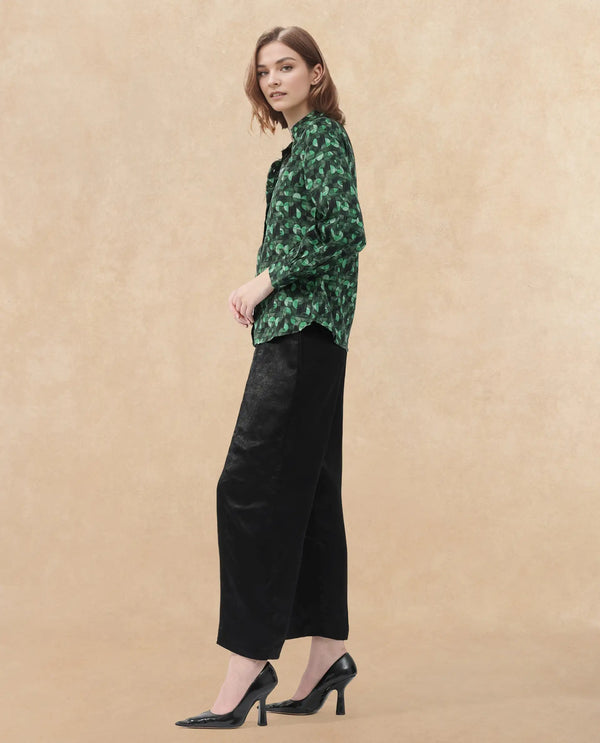 Rareism Women Unio Dark Green Polyester Fabric Full Sleeves Button Closure Shirt Collar Regular Fit Geometric Print Shirt