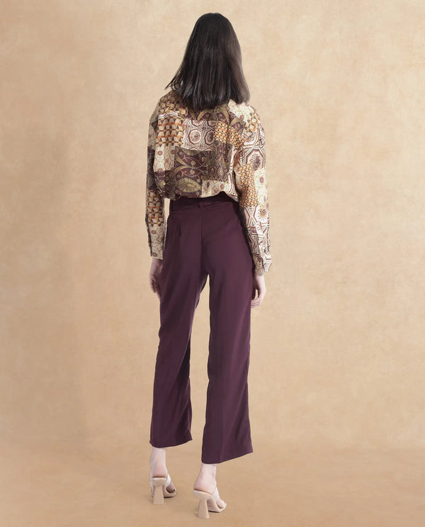 Rareism Women Urap Dark Maroon  Straight Fit Ankle Length Plain Trouser