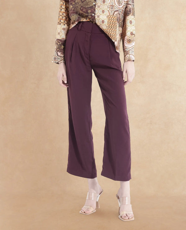 Rareism Women Urap Dark Maroon  Straight Fit Ankle Length Plain Trouser